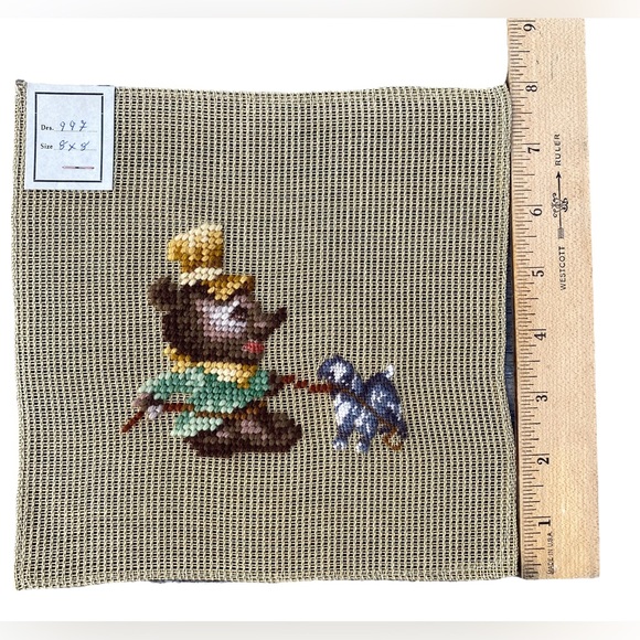 Teddy Bear PreWorked VTG NOS Dritz Luxury Needlepoint Madeira Portugal 8x8” - Picture 4 of 5